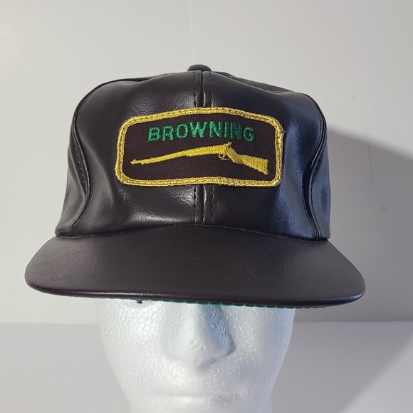 Vintage 70s/80s Browning Guns Faux Leather Brown Snapback Hat/Cap EUC - Picture 2 of 7